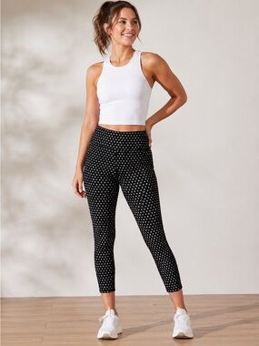 S Athleta Crystal Chaturanga Black Mid Rise Polka Dot Tight Yoga Leggings